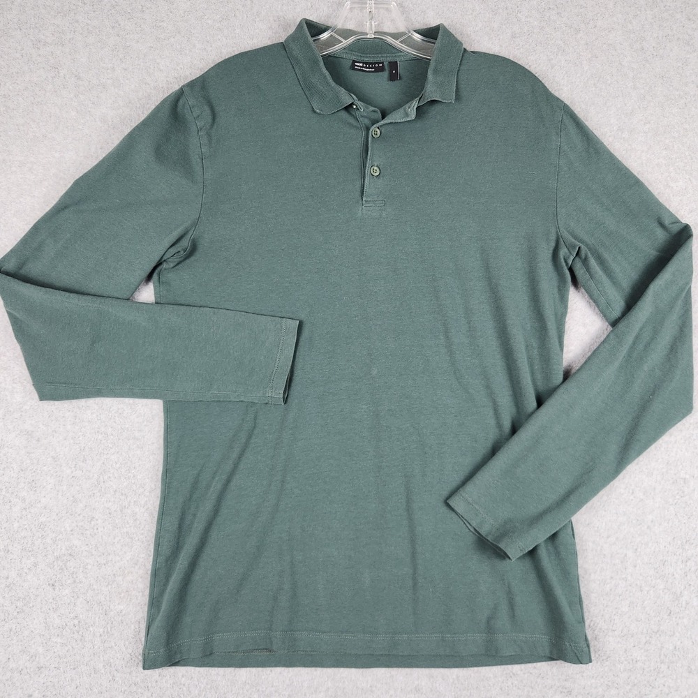 ASOS DESIGN Polo Shirt Mens Medium Green Cotton Casual‎ Performance Long Sleeve